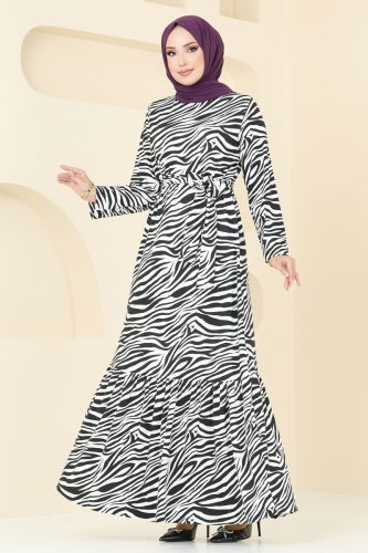 moda selvim Dress 4030PM271 Zebra & Black - Thumbnail