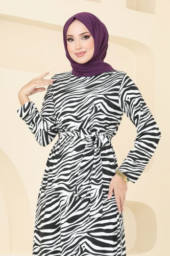 moda selvim Dress 4030PM271 Zebra & Black - Thumbnail