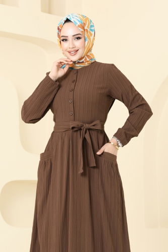 moda selvim Dress 4040PM271 Brown - Thumbnail