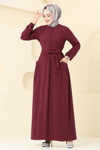 moda selvim Dress 4040PM271 Burgundy - Thumbnail