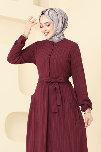 moda selvim Dress 4040PM271 Burgundy - Thumbnail