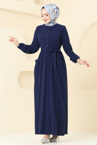 moda selvim Dress 4040PM271 Navy Blue - Thumbnail