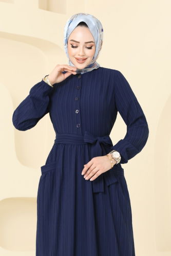 moda selvim Dress 4040PM271 Navy Blue - Thumbnail