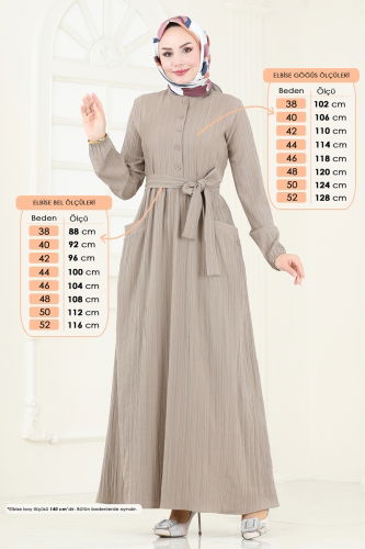 moda selvim الفستان بيج 4040PM271 - Thumbnail