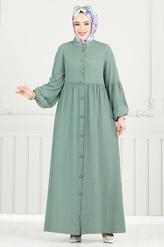 moda selvim الفستان أخضر باهت 405DVL817 - Thumbnail