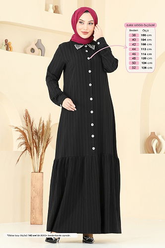 moda selvim الفستان أسود 4063PM271 - Thumbnail