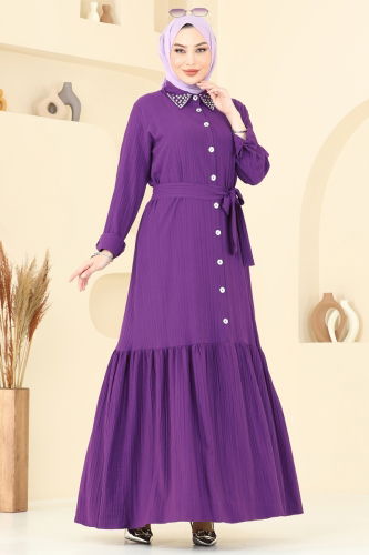 moda selvim Dress 4063PM271 Dark Lilac - Thumbnail