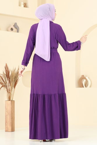 moda selvim Dress 4063PM271 Dark Lilac - Thumbnail