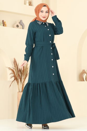 moda selvim Dress 4063PM271 Emerald - Thumbnail