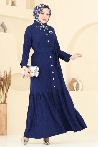 moda selvim Dress 4063PM271 Navy Blue - Thumbnail