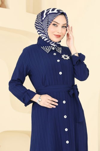 moda selvim Dress 4063PM271 Navy Blue - Thumbnail