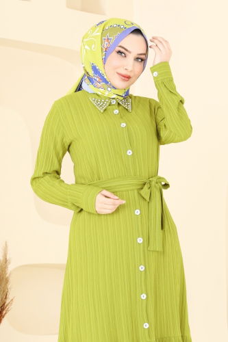 moda selvim Dress 4063PM271 Oil Green - Thumbnail