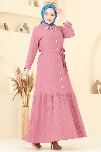 moda selvim الفستان وردي 4063PM271 - Thumbnail