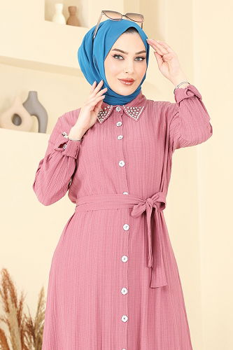 moda selvim الفستان وردي 4063PM271 - Thumbnail