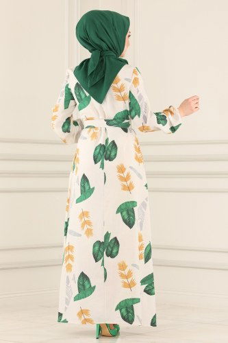 moda selvim 4065-1MH427 اللون الأخضر فستان - Thumbnail