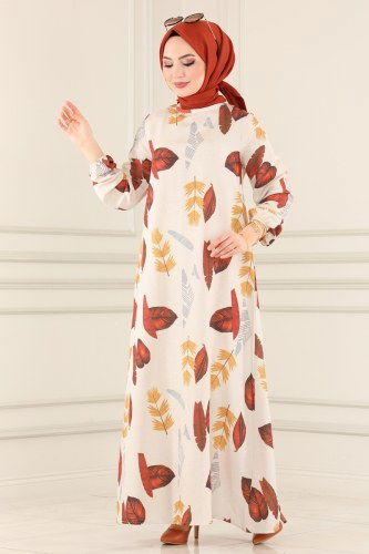moda selvim Dress 4065-1MH427 Cinnamon - Thumbnail
