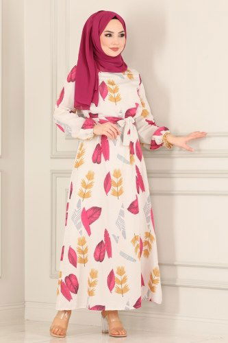 moda selvim Dress 4065-1MH427 Fuchsia - Thumbnail