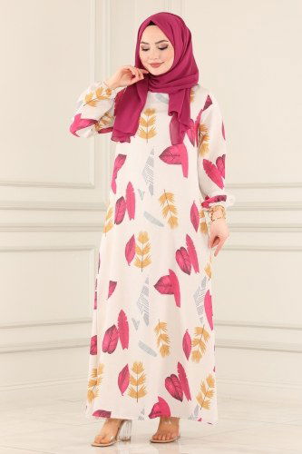 moda selvim 4065-1MH427 فوشي فستان - Thumbnail