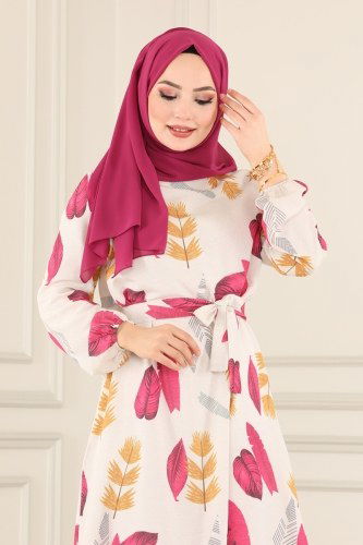 moda selvim 4065-1MH427 فوشي فستان - Thumbnail