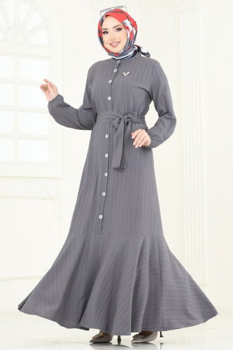 moda selvim الفستان رمادي غامق 4065PM271 - Thumbnail