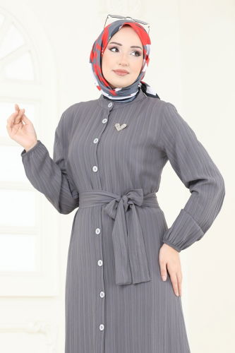 moda selvim الفستان رمادي غامق 4065PM271 - Thumbnail