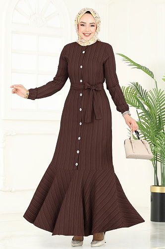 moda selvim Dress 4065PM271 Bitter Brown - Thumbnail