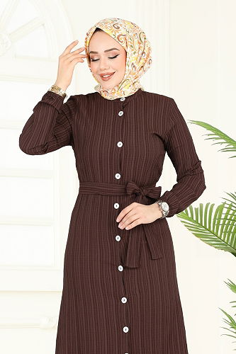 moda selvim Dress 4065PM271 Bitter Brown - Thumbnail