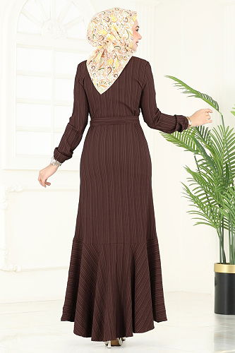 moda selvim Dress 4065PM271 Bitter Brown - Thumbnail