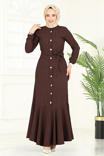 moda selvim الفستان بني غامق 4065PM271 - Thumbnail