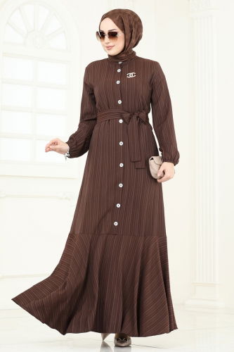 moda selvim Dress 4065PM271 Brown - Thumbnail