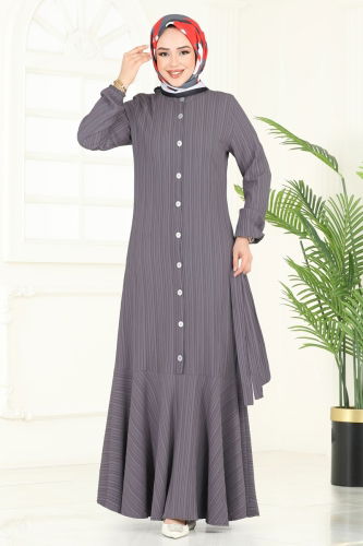 moda selvim الفستان رمادي 4065PM271 - Thumbnail