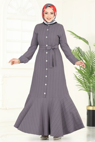 moda selvim الفستان رمادي 4065PM271 - Thumbnail