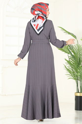 moda selvim الفستان رمادي 4065PM271 - Thumbnail