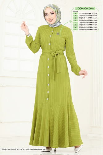 moda selvim Dress 4065PM271 Oil Green - Thumbnail