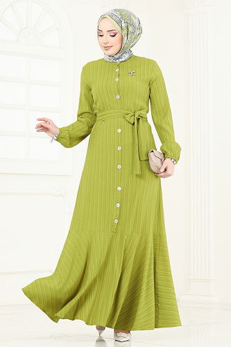 moda selvim Dress 4065PM271 Oil Green - Thumbnail