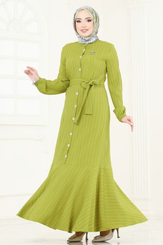 moda selvim Dress 4065PM271 Oil Green - Thumbnail