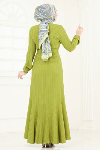 moda selvim Dress 4065PM271 Oil Green - Thumbnail