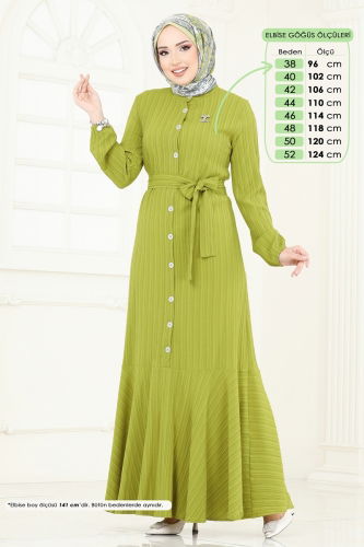 moda selvim Dress 4065PM271 Oil Green - Thumbnail