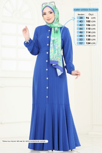 moda selvim Dress 4065PM271 Saxe - Thumbnail