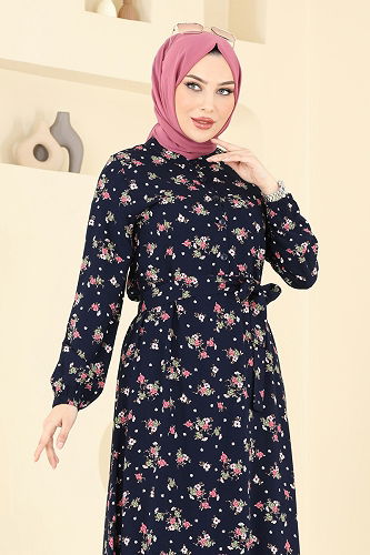 moda selvim Dress 4065ZNN863 Navy Blue - Thumbnail