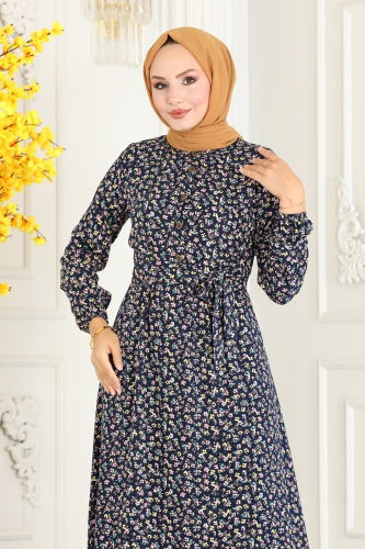 moda selvim Dress 4066ZNN863 Navy Blue - Thumbnail