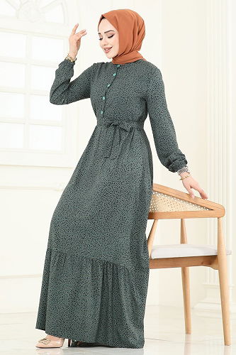 moda selvim Dress 4068ZNN863 Almond Green - Thumbnail