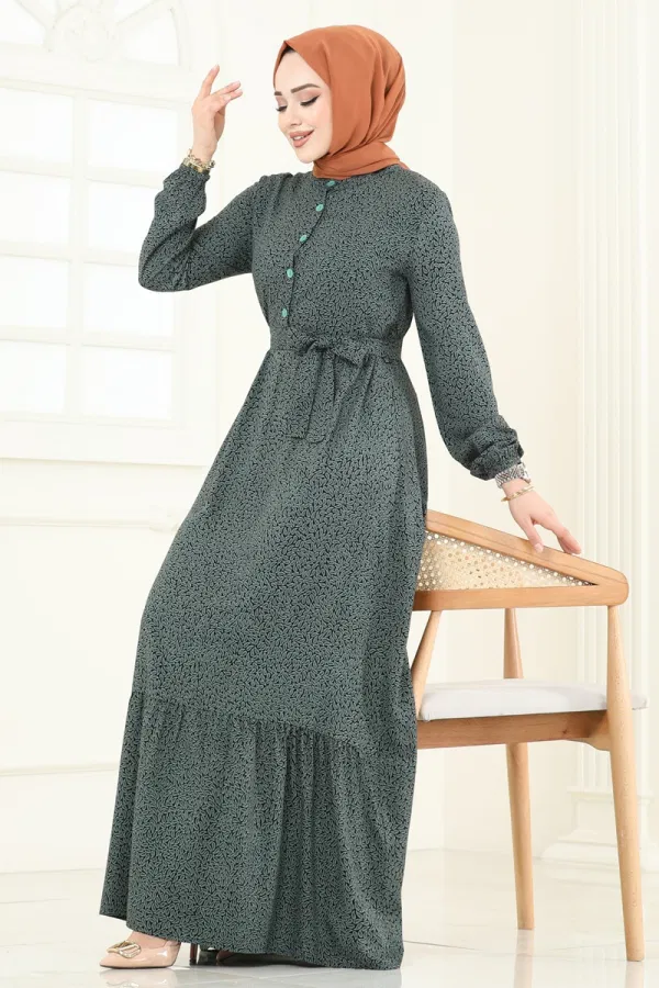 Modaselvim خصم صافٍ20%+20% في سلة التسوق الفستان أخضر عشبي 4068ZNN863
