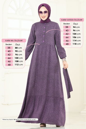 moda selvim Dress 4068ZNN863 Dark Lilac - Thumbnail