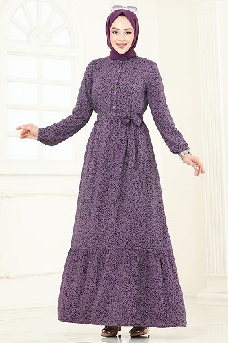 moda selvim الفستان ليلكي غامق 4068ZNN863 - Thumbnail