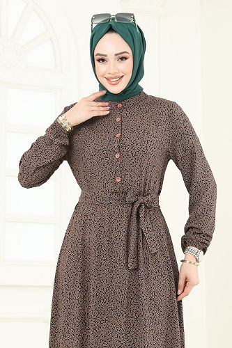 moda selvim الفستان بيج غامق 4068ZNN863 - Thumbnail