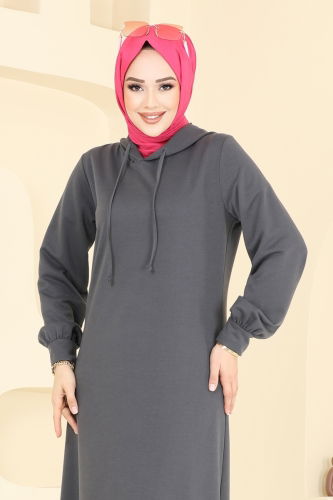 moda selvim الفستان رمادي غامق 4069PM271 - Thumbnail