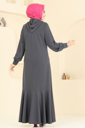moda selvim الفستان رمادي غامق 4069PM271 - Thumbnail
