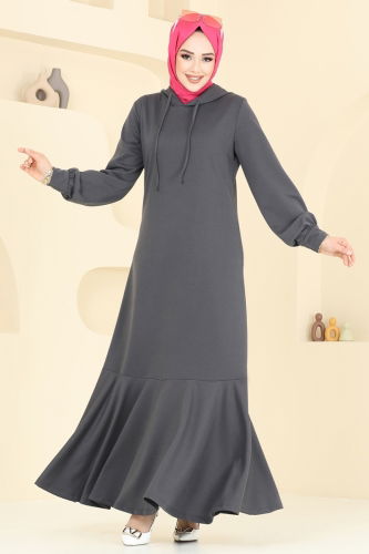 moda selvim الفستان رمادي غامق 4069PM271 - Thumbnail
