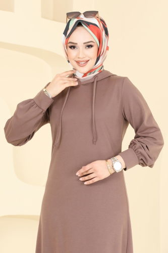 moda selvim الفستان بني 4069PM271 - Thumbnail